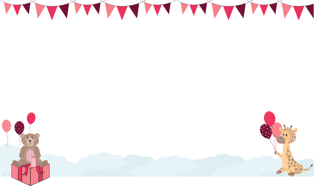 Transparent Party Border with Teddy and Giraffe in Flat Style