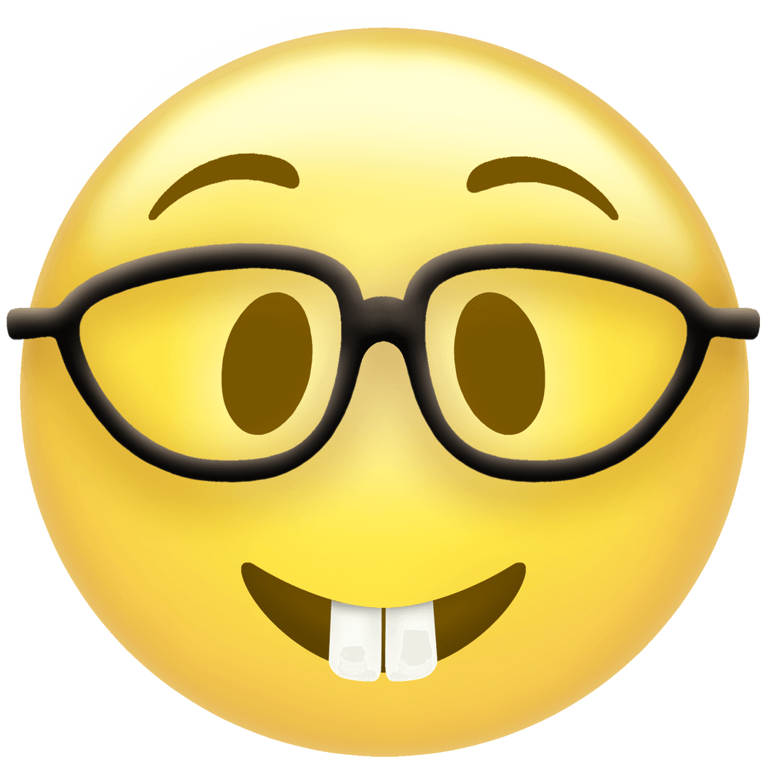 3D Nerd Emoji Character with Glasses on Transparent Background