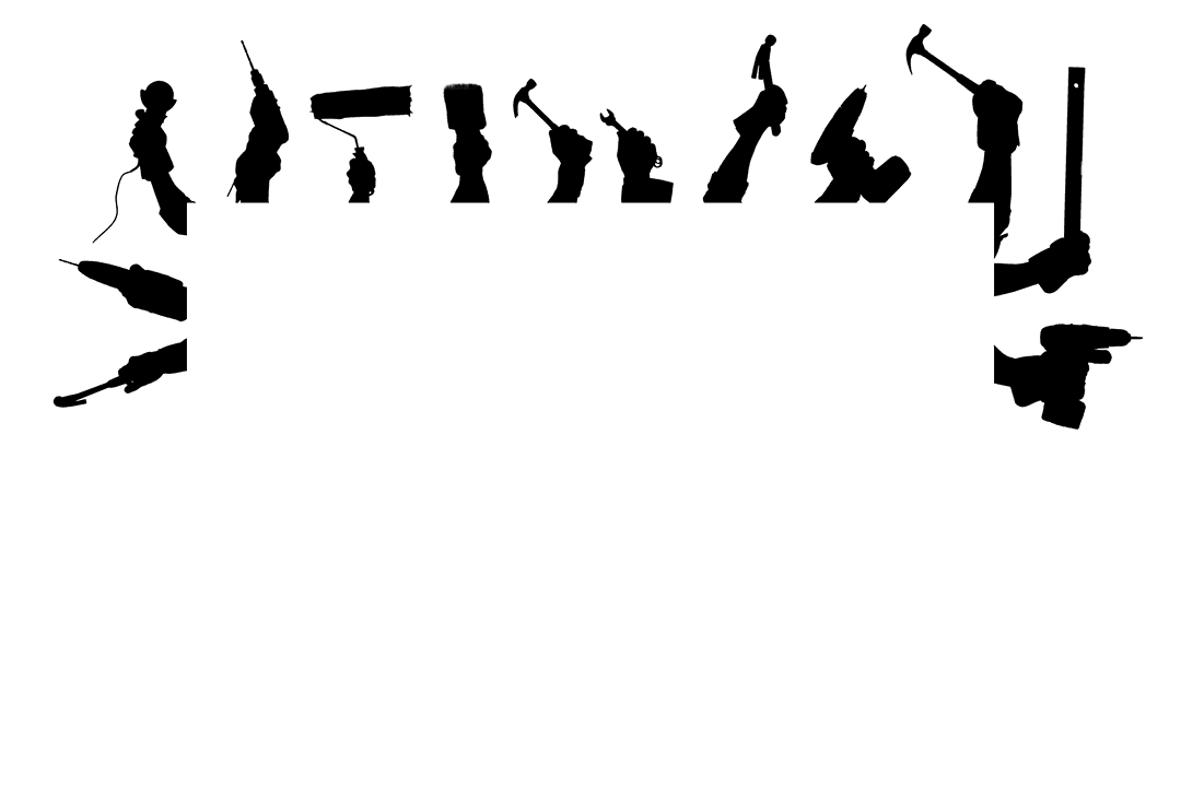 Transparent Silhouette of Hands with Tools on Plain Background