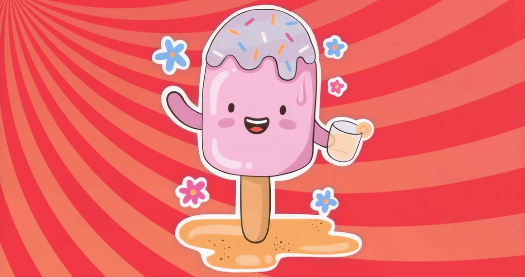 Playful Pink Popsicle with Sprinkles and Drink