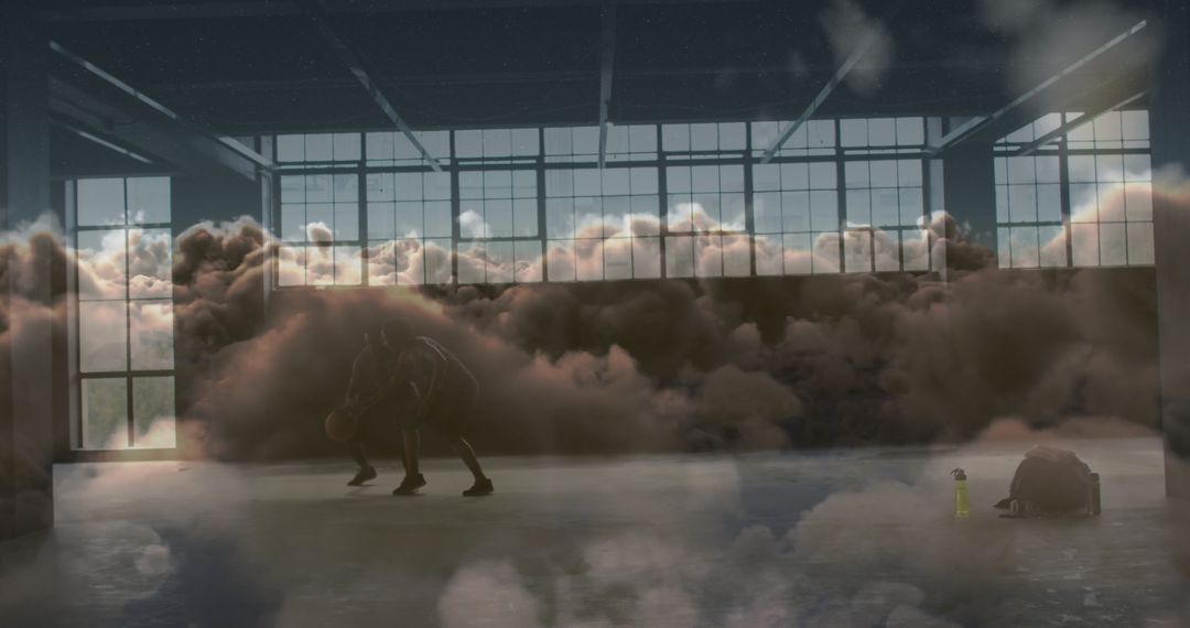 Creative Overlay of Basketball Practice with Dramatic Cloud Background