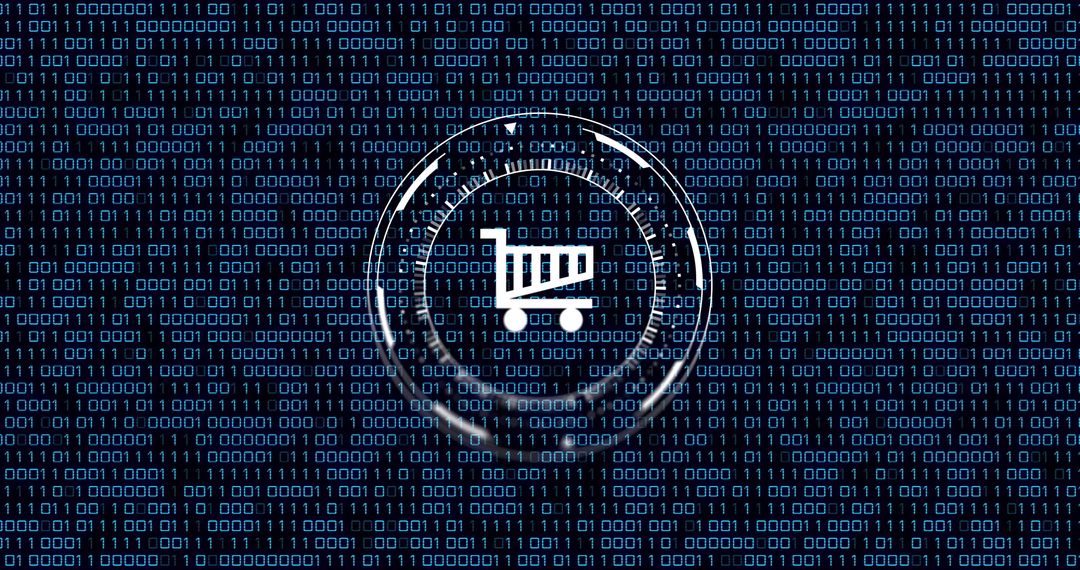 E-Commerce Trolley Icon Over Digital Binary Code Background