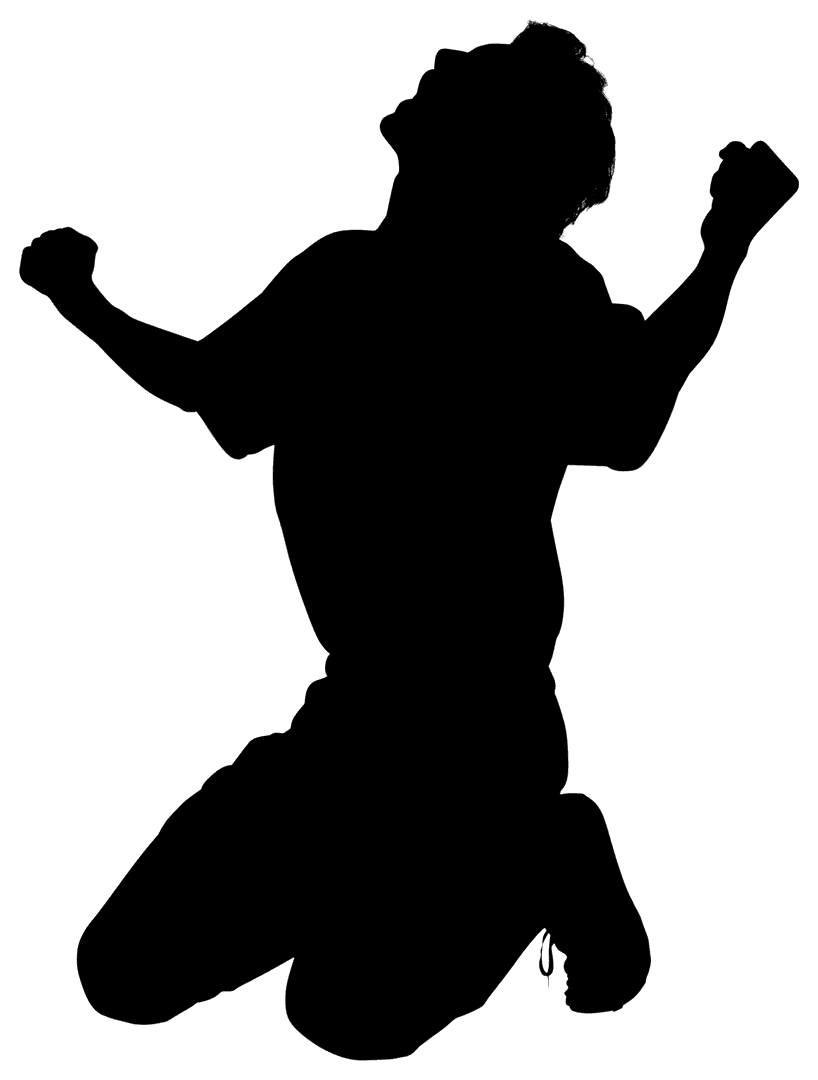 Silhouette of Sportsman Celebrating Triumph on Transparent Background