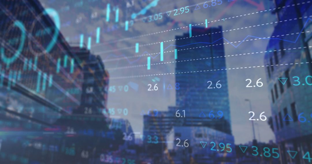 Financial Data Interface Overlaying Urban Cityscape