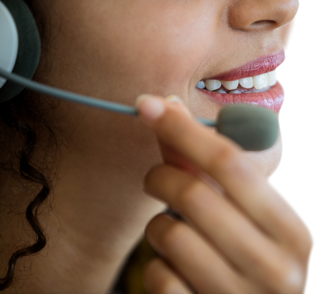 Close-Up Transparent Image Smiling Woman Call Center Microphone - Download Free Stock Images Pikwizard.com