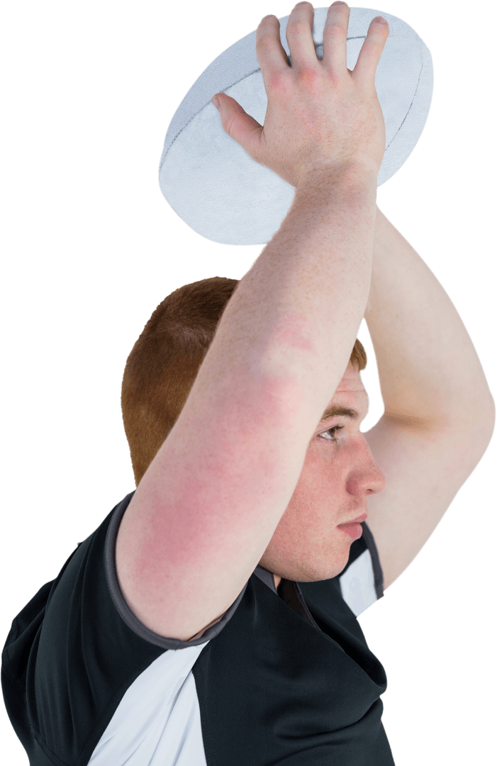 Rugby Player Preparing to Throw Ball Transparent Background
