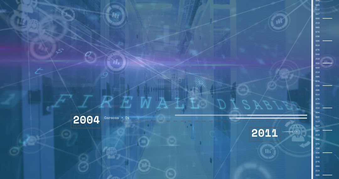 Futuristic Data Center with Network Nodes and Cybersecurity Interface