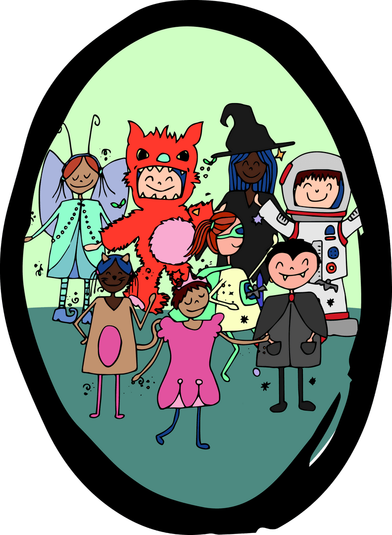 Children in Creative Halloween Costumes on Transparent Background