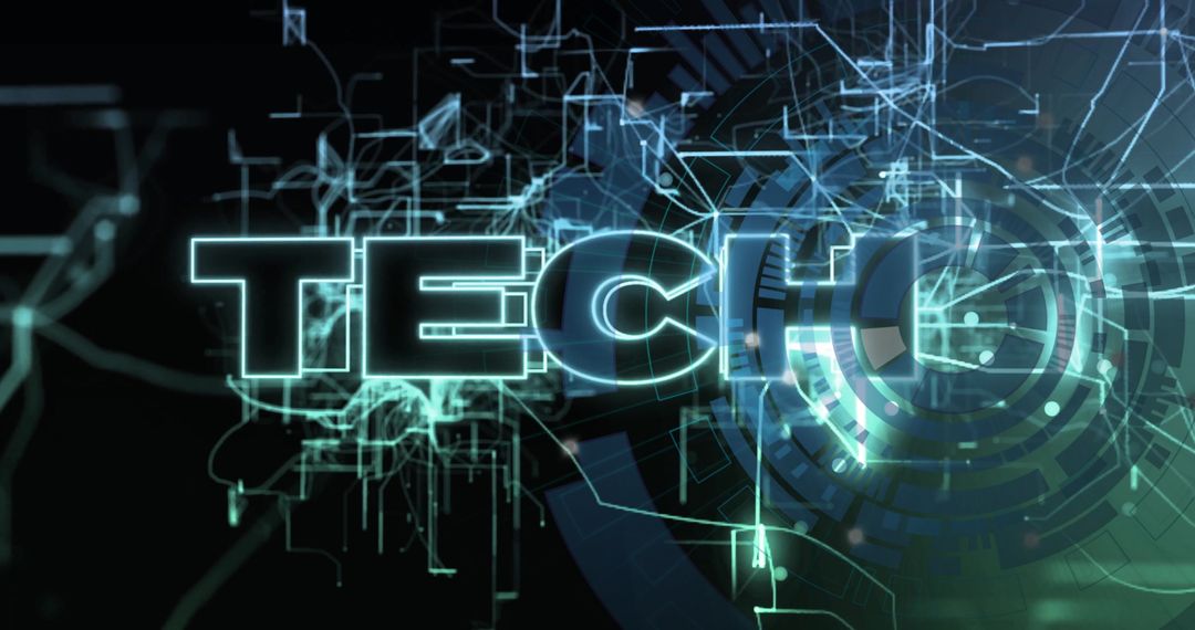 Futuristic Digital TECH Text with Glowing Cyber Circuits