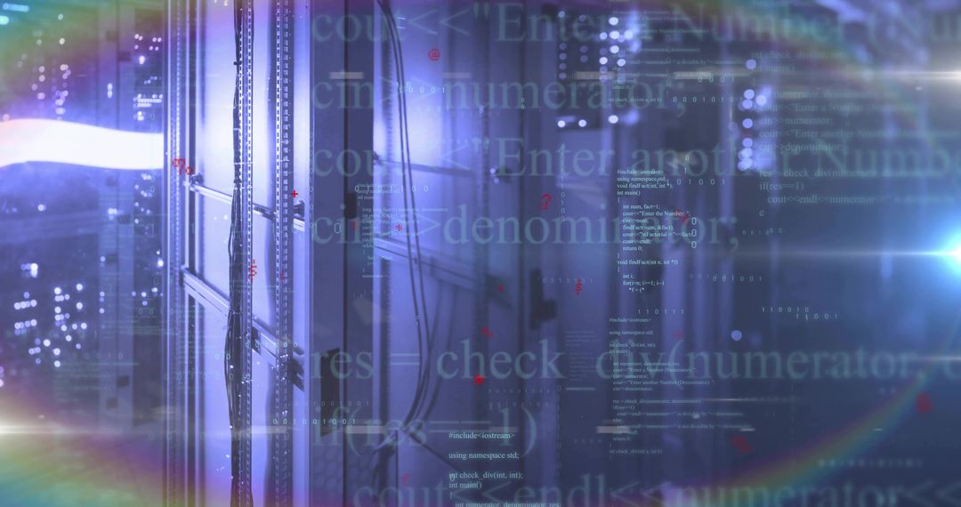 Futuristic Data Center with Digital Overlay and Glow