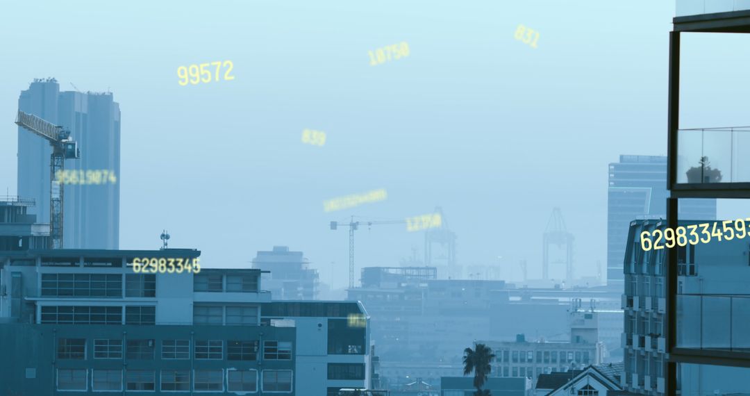 Digital Data Overlay on Urban Skyline for Technology Concept