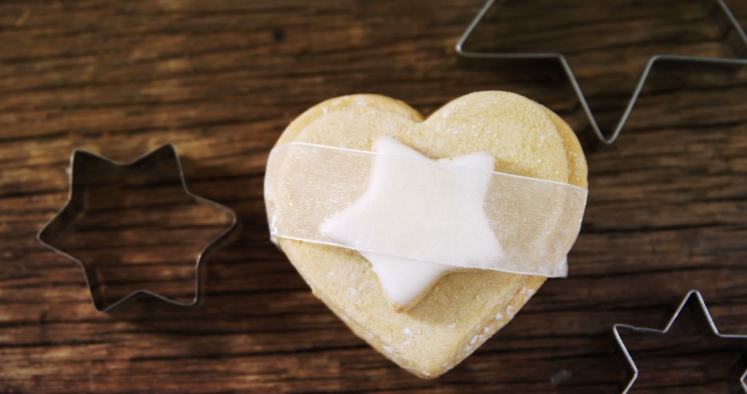 Heart Shaped Cookie with Star Ribbon on Rustic Wooden Background - Free Images, Stock Photos and Pictures on Pikwizard.com