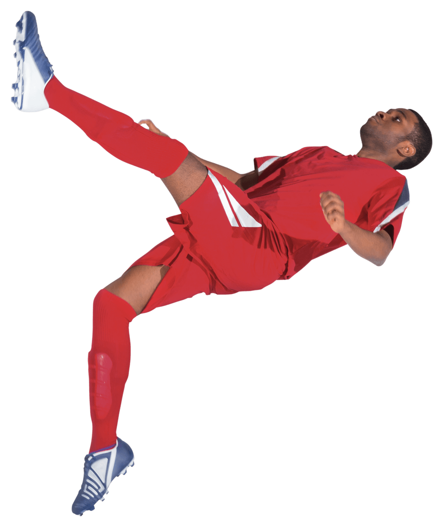 Transparent Soccer Player Kicking High in Red Uniform