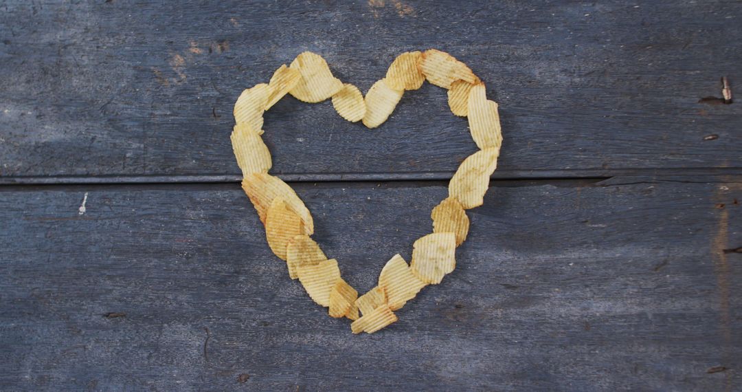 Heart Shape Made from Potato Chips on Wooden Background - Free Images, Stock Photos and Pictures on Pikwizard.com