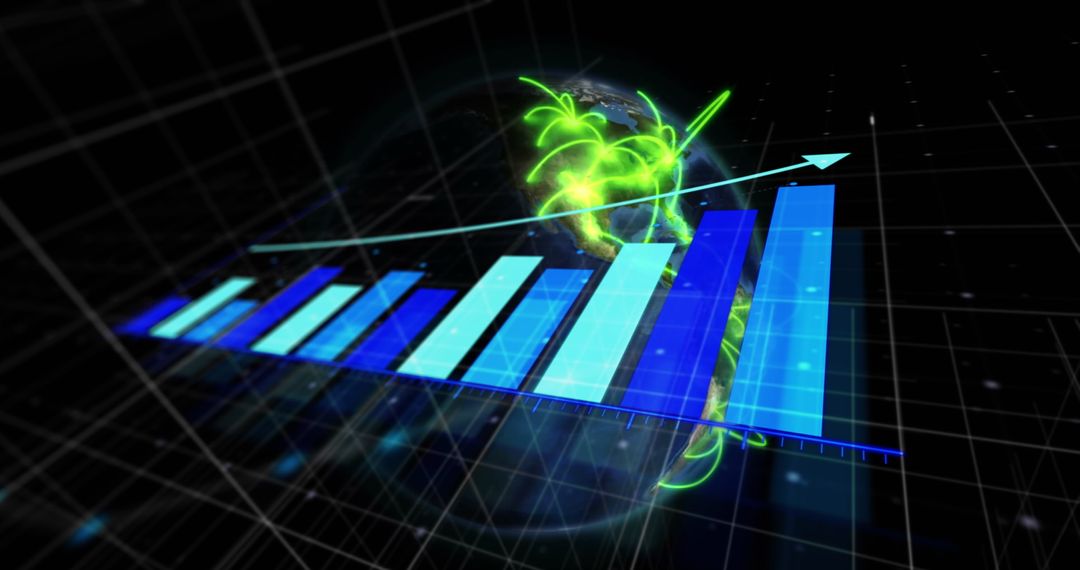 Rising Profits Illustrated by Bar Graph and Global Hologram