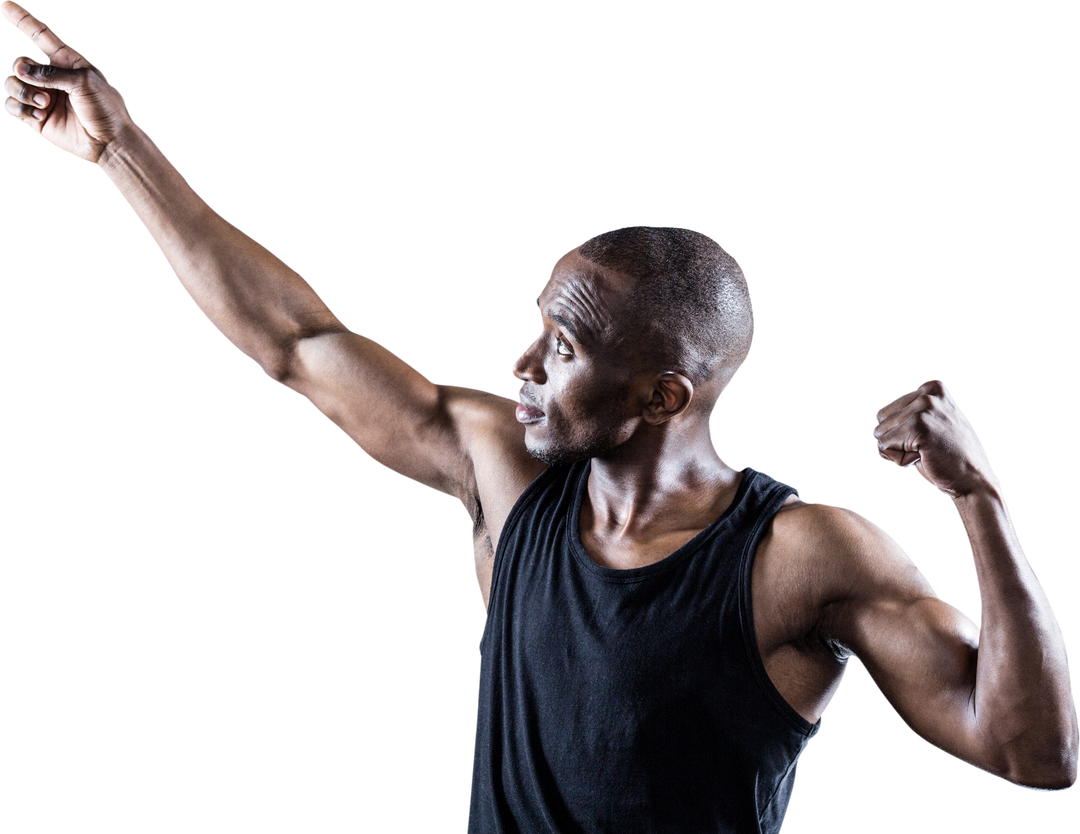 Transparent Muscular Man Pointing Upward Wearing Black Tank Top - Download Free Stock Images Pikwizard.com