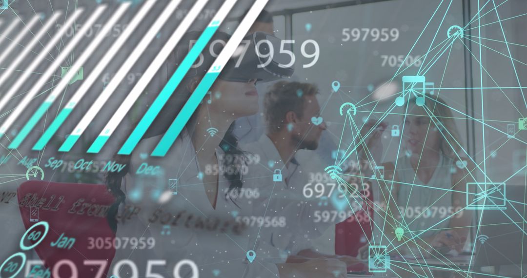 Diverse Business Team Engaged with Digital Network Data Overlay