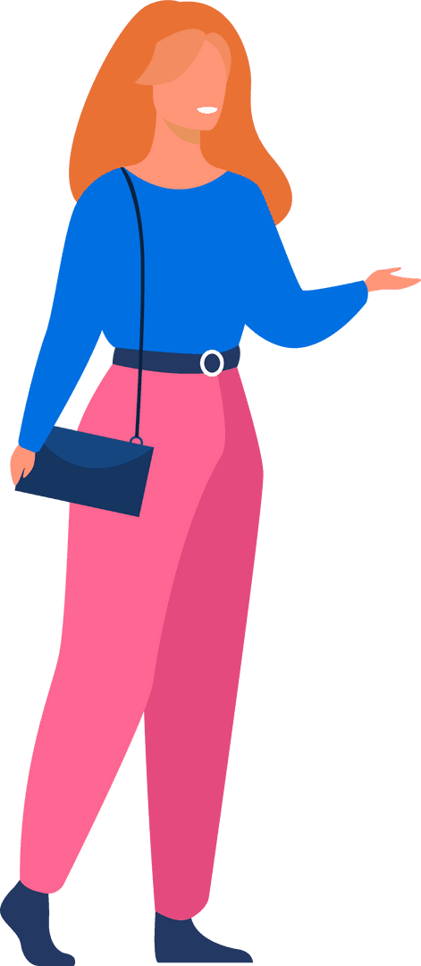 Stylish Red-haired Woman with Crossbody Bag on Transparent Background