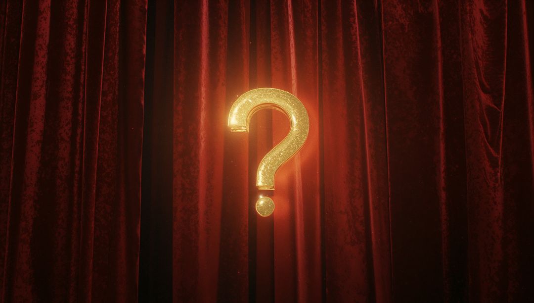 Illuminated Golden Question Mark Above Theater Stage