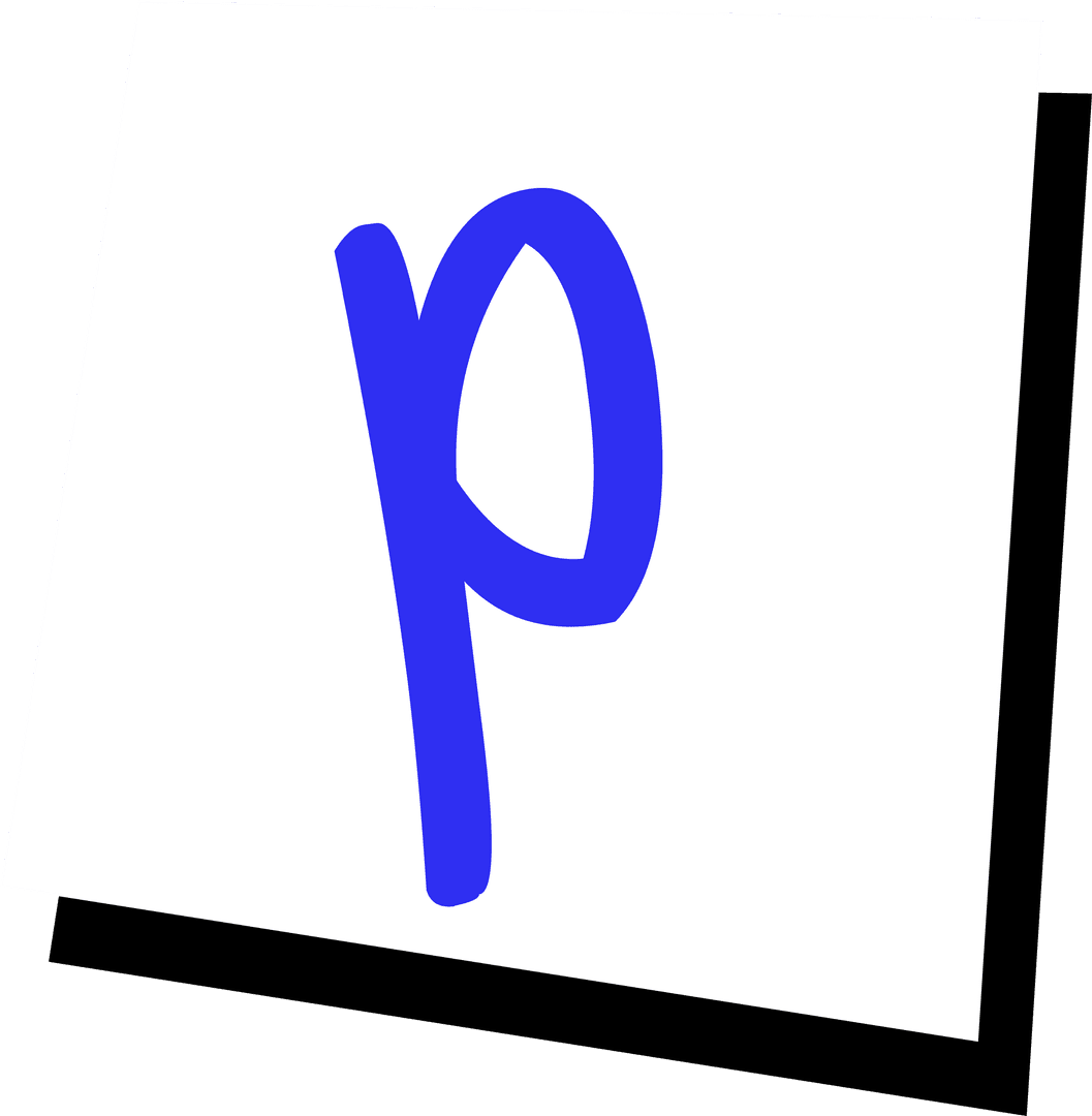 Blue Lowercase P Floating on White Square Transparent Background