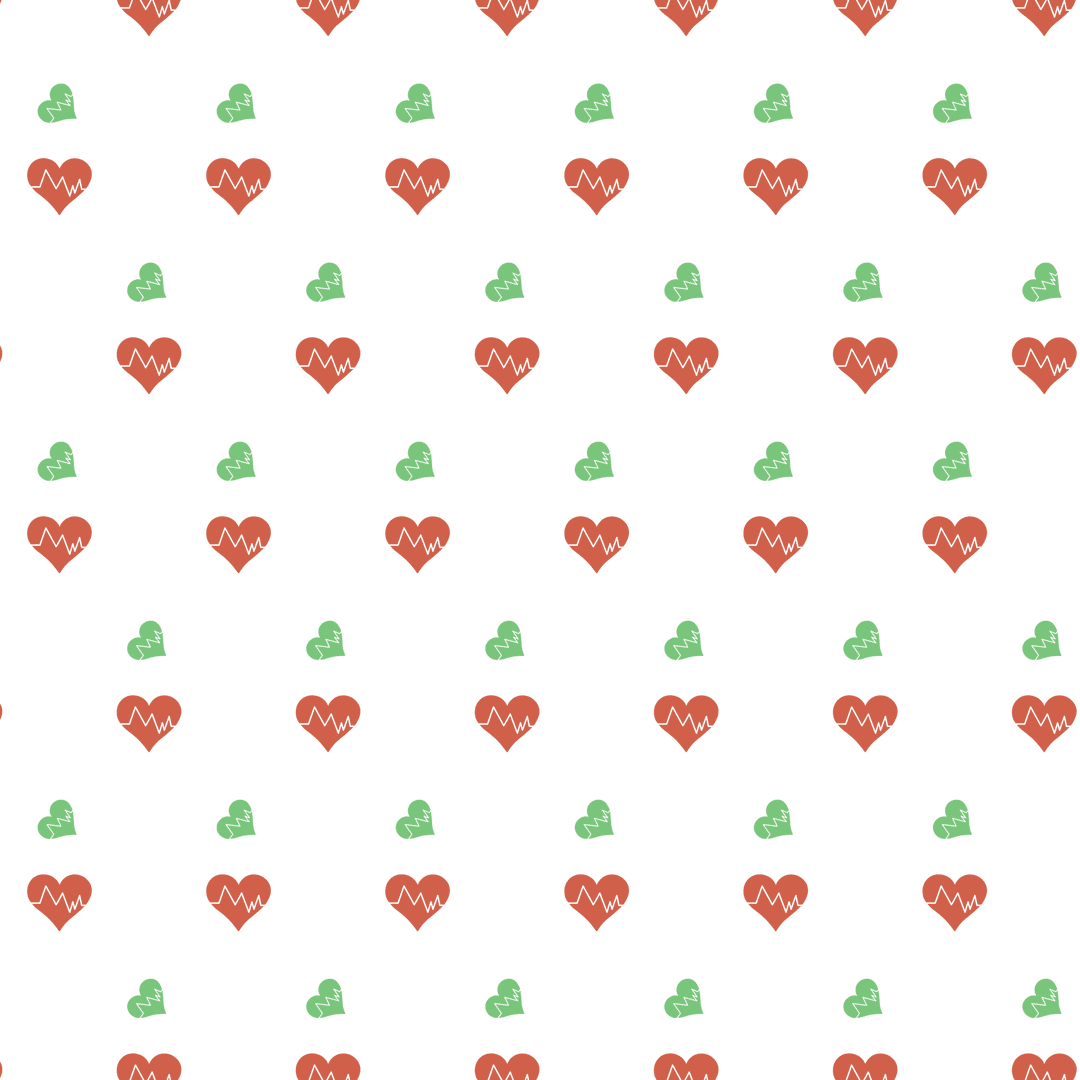Heartbeats Pattern with Red and Green Hearts on Transparent Background