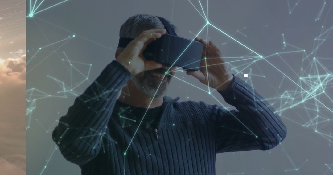 Man Explores Digital World with Virtual Reality Headset