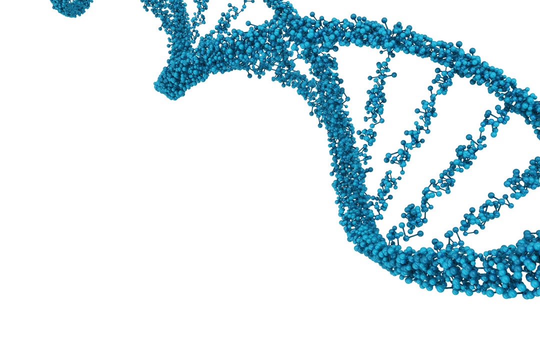 Transparent Blue DNA Helix with Molecules on Black Background