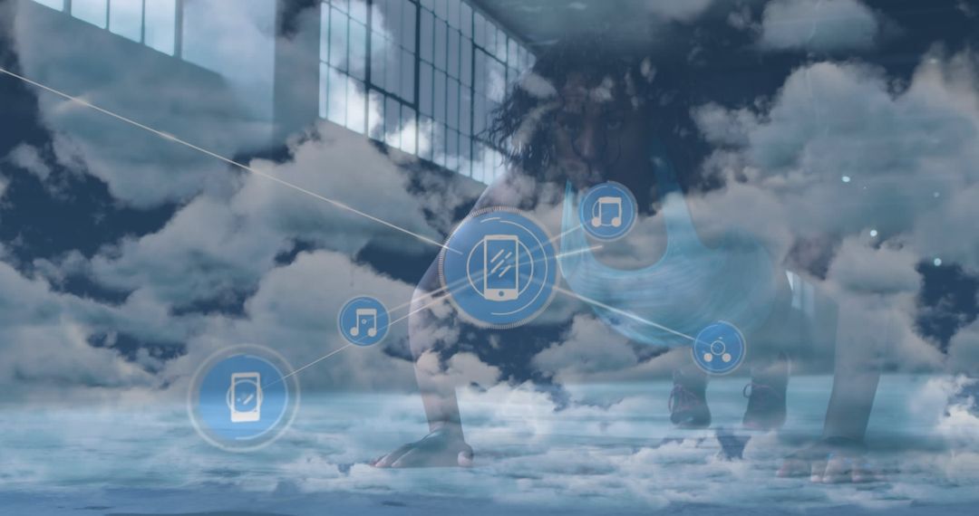 Digital Networking Concept with Clouds and Technology Icons