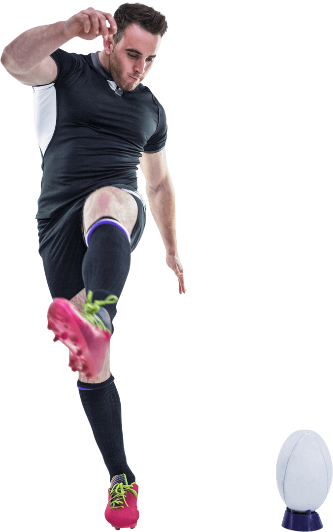 Transparent Rugby Player Performing Precise Kick on Field