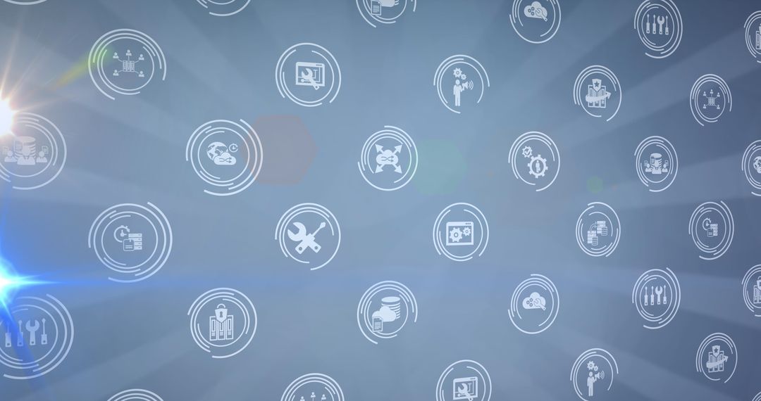 Light Spot Glow with Digital Interface Icons on Smooth Gray