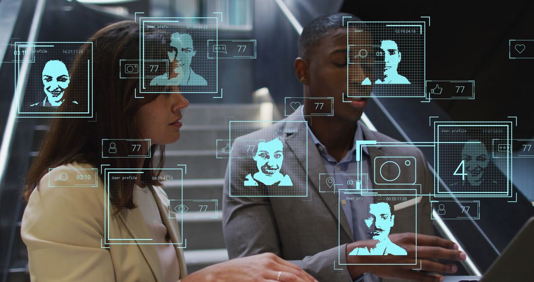 Diverse Team Discussing Digital Technology with Holographic Interface