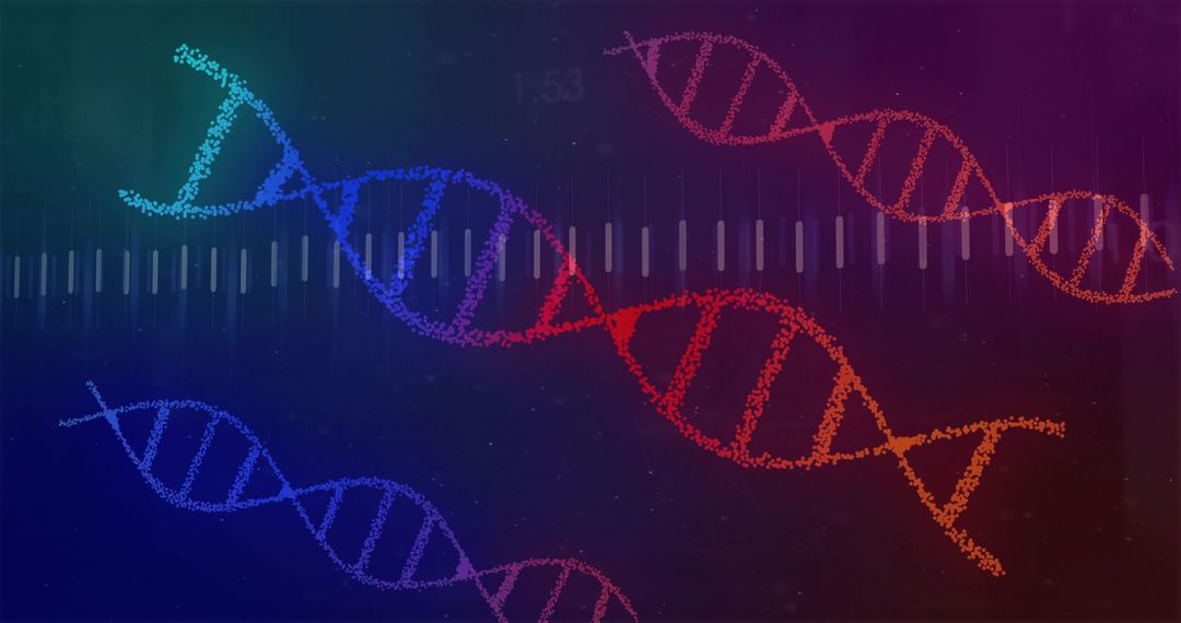 Abstract DNA Helix Over Digital Display Background