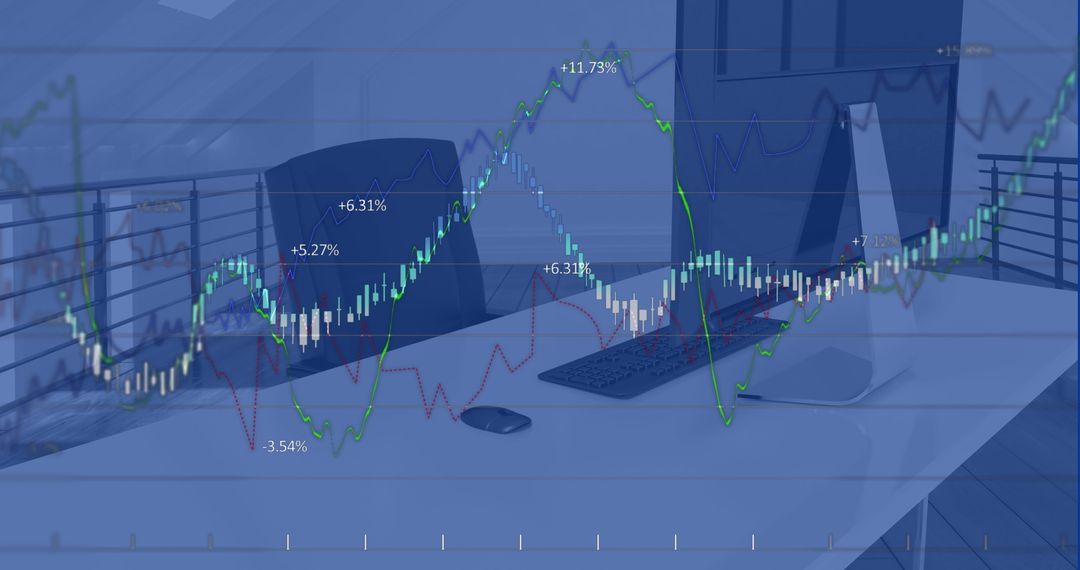 Digital Composite of Business Growth Data in Modern Office