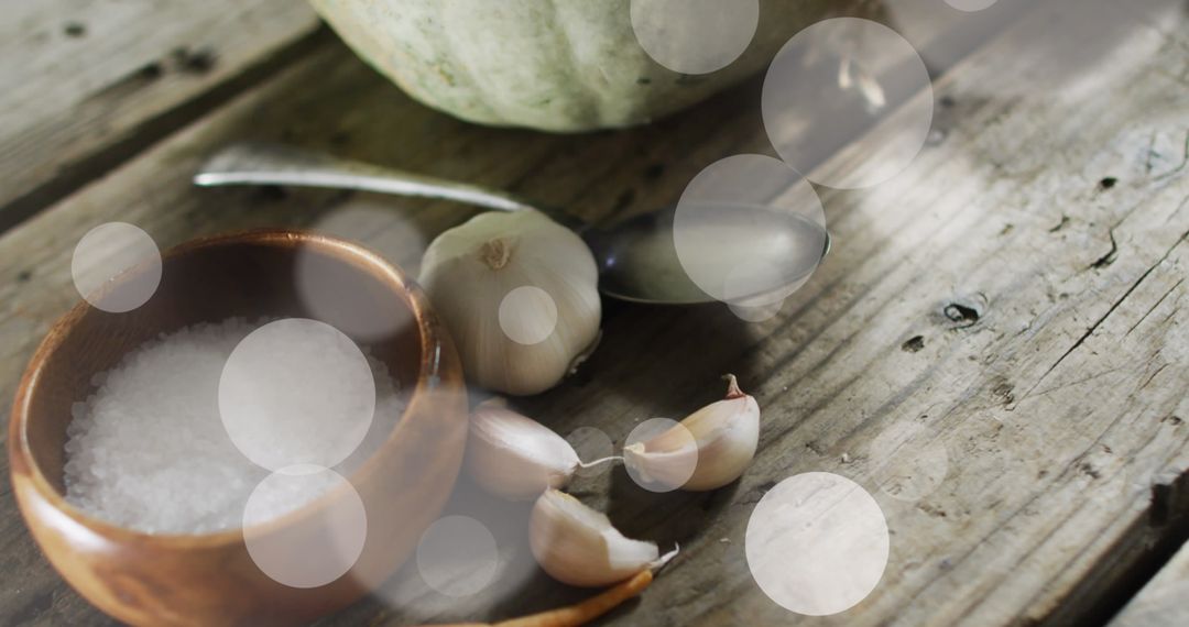 Organic Vegetables and Spices on Rustic Table