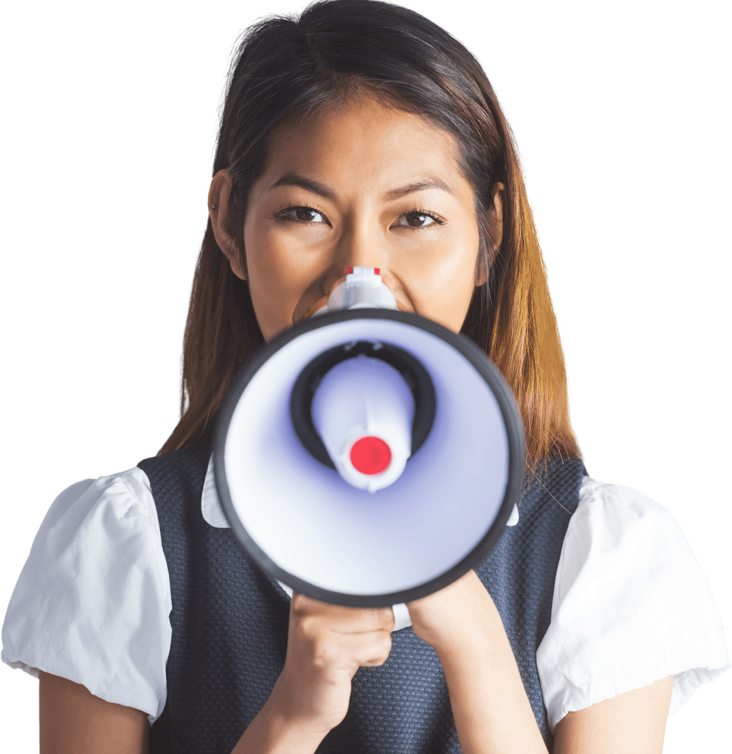 Transparent Portrait of Exuberant Woman with Megaphone