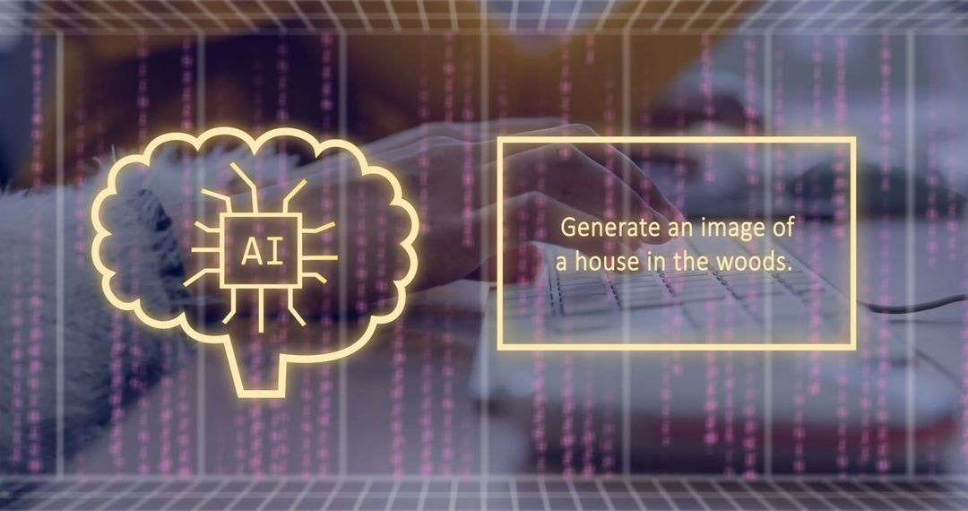 AI Generating Image of House in Woods on Keyboard