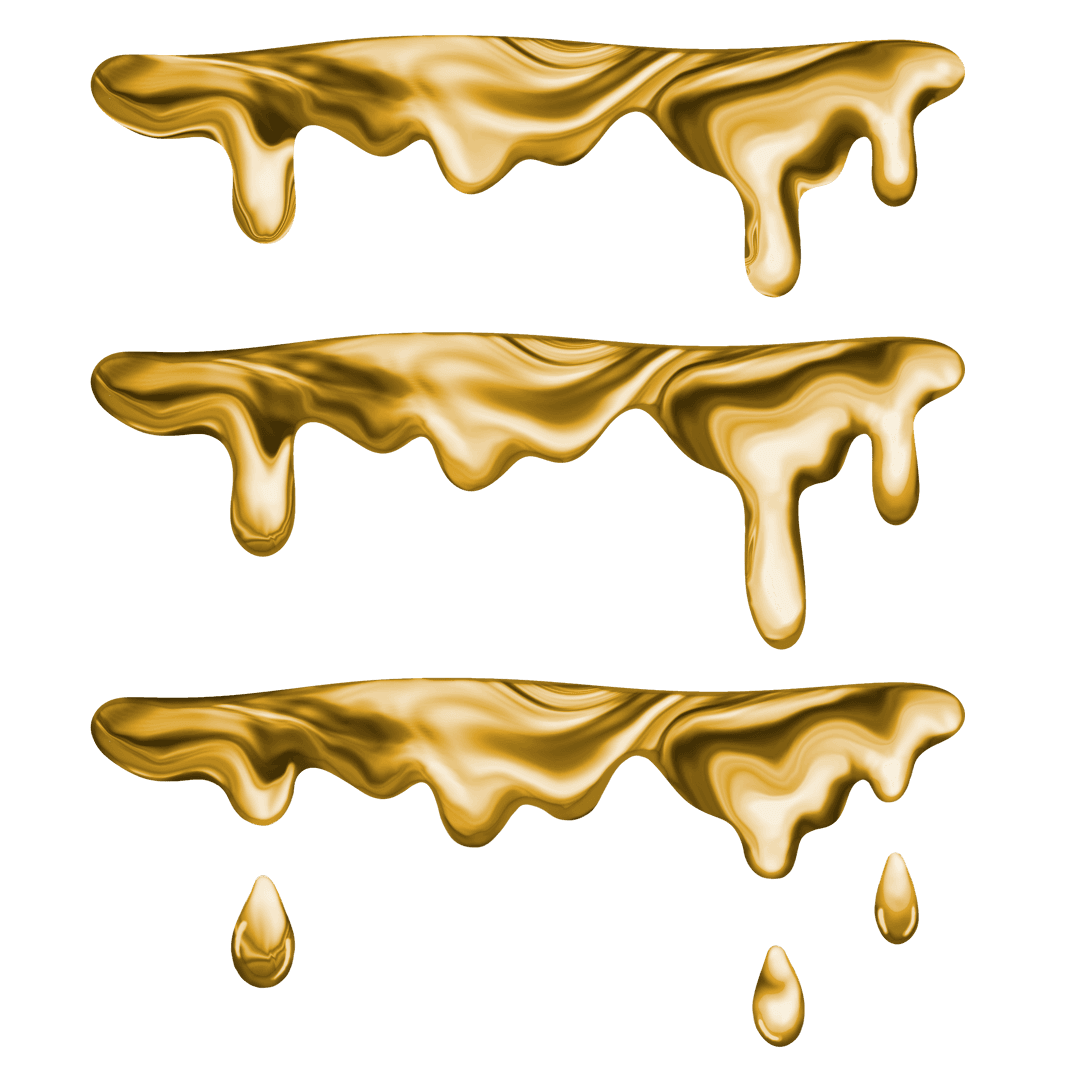 Molten Gold Dripping Ribbons on Transparent Background