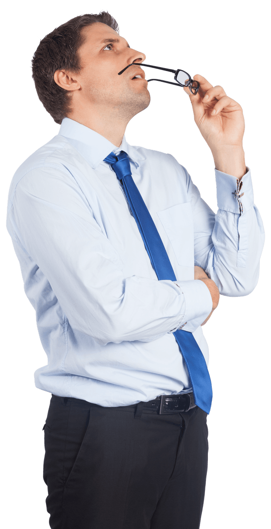 Contemplative Businessman Pondering on Transparent Background