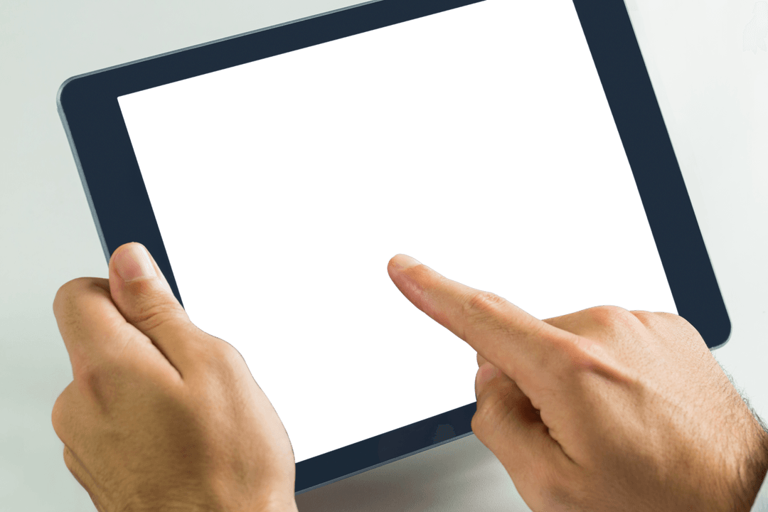 Transparent Hands Holding Tablet with Copy Space for Design