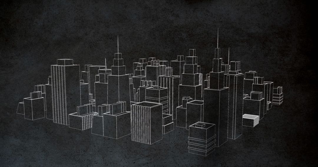 Futuristic 3D Model of City Architecture on Black Background