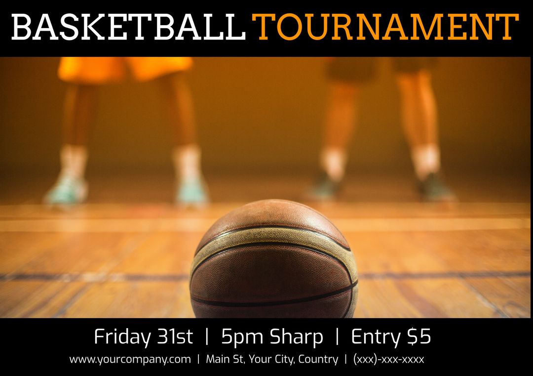 Basketball Tournament Announcement with Players and Ball Focus - Download Free Stock Templates Pikwizard.com