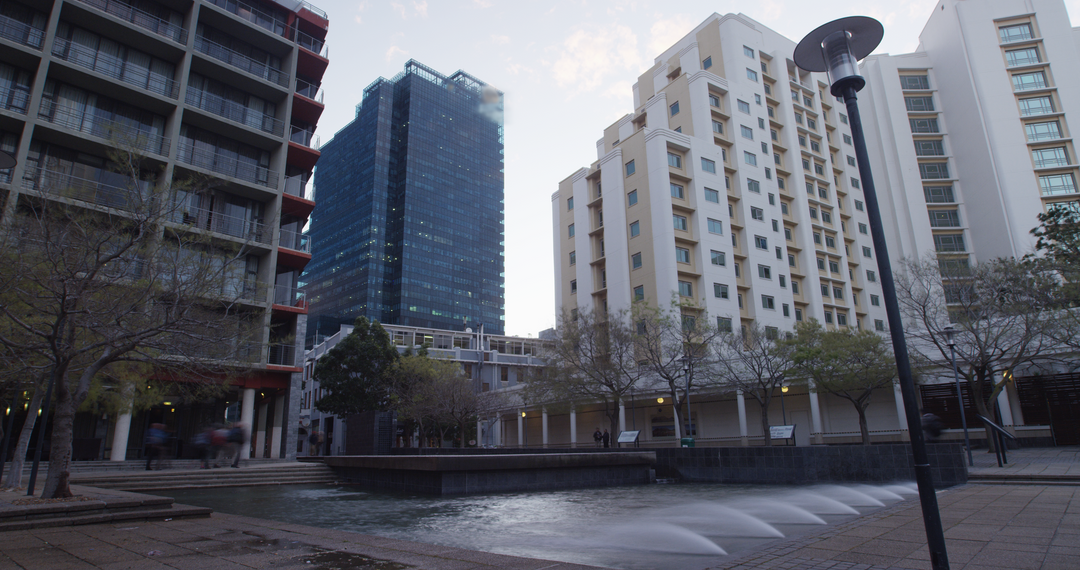 Transparent Urban Skyline with Modern Architecture and Fountain - Download Free Stock Images Pikwizard.com