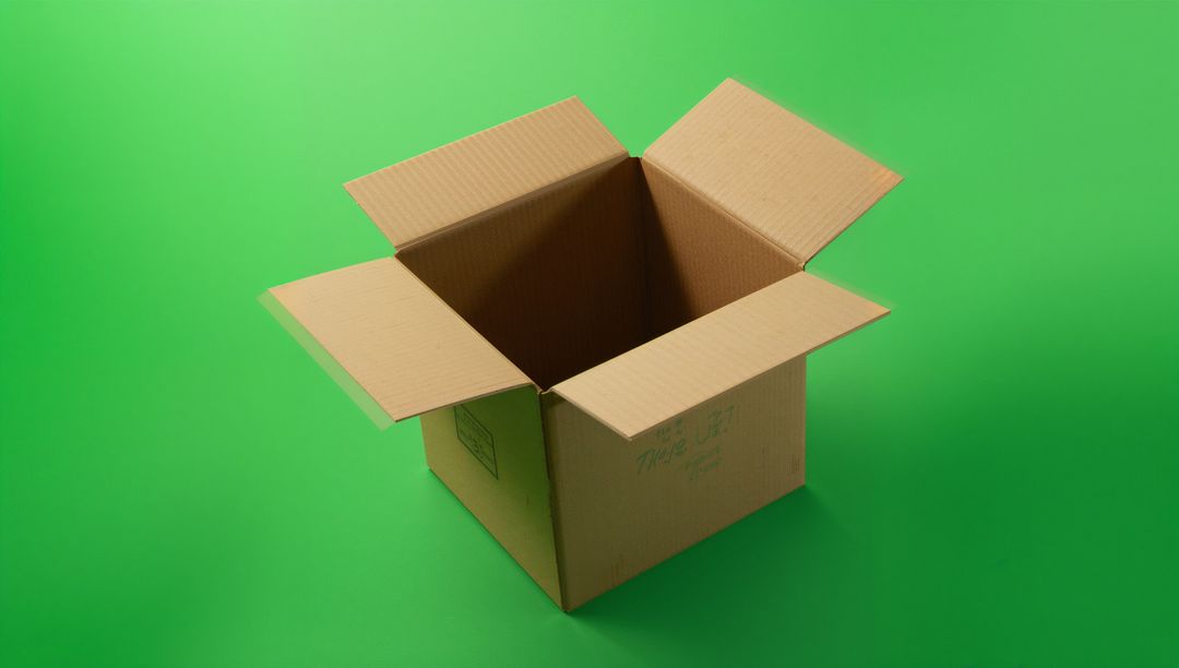 Empty Cardboard Box on Green Background for Shipping and Packaging