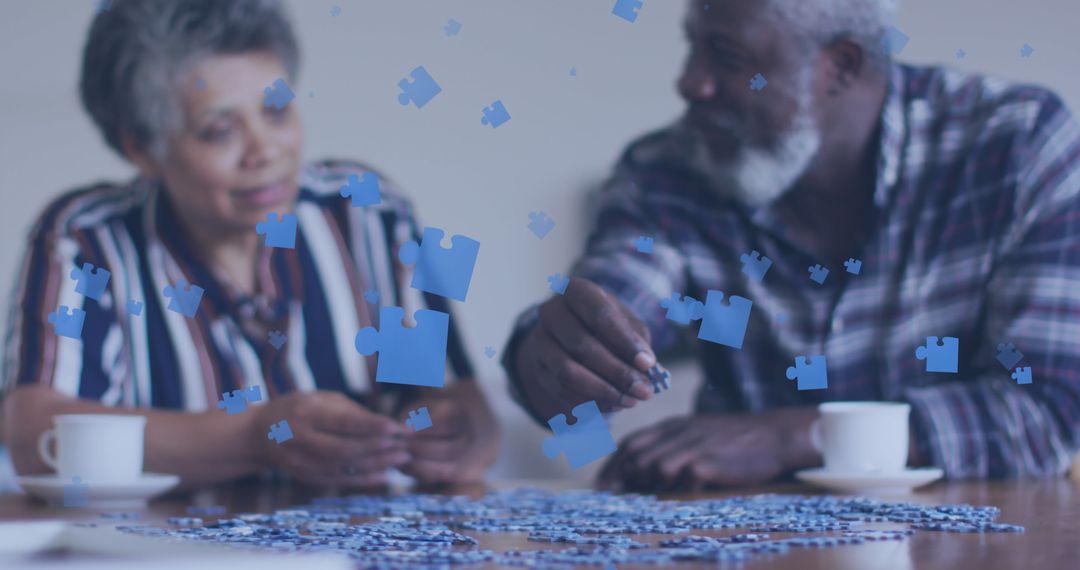 Senior Couple Assembling Jigsaw Puzzle at Home