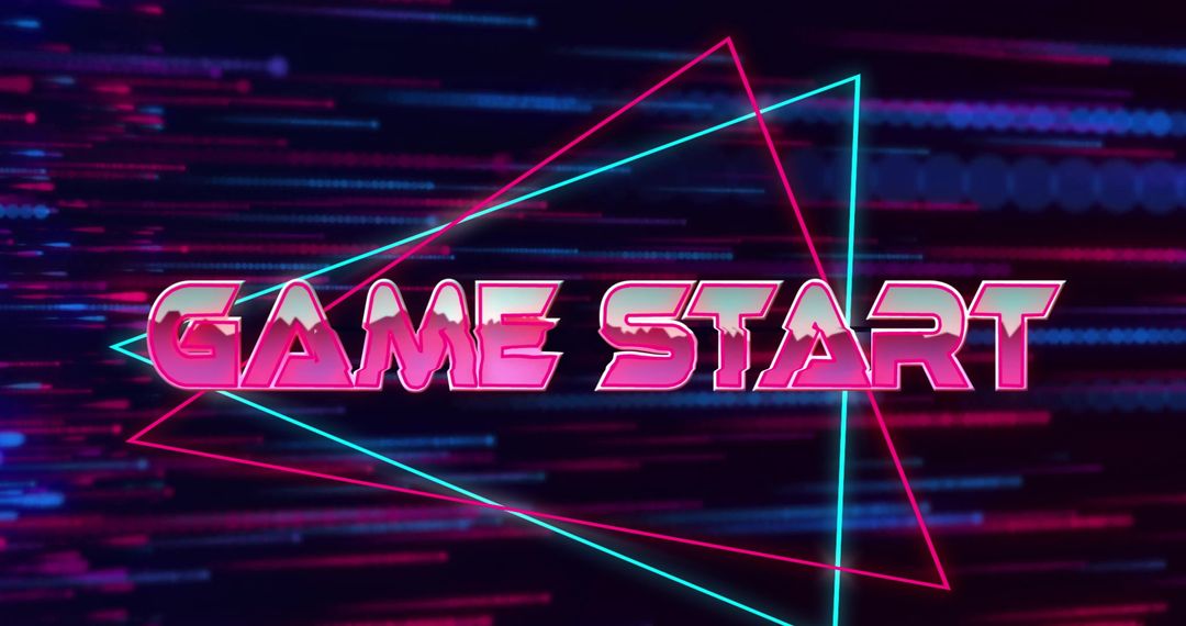 Retro Neon Game Start Text with Futuristic Graphics