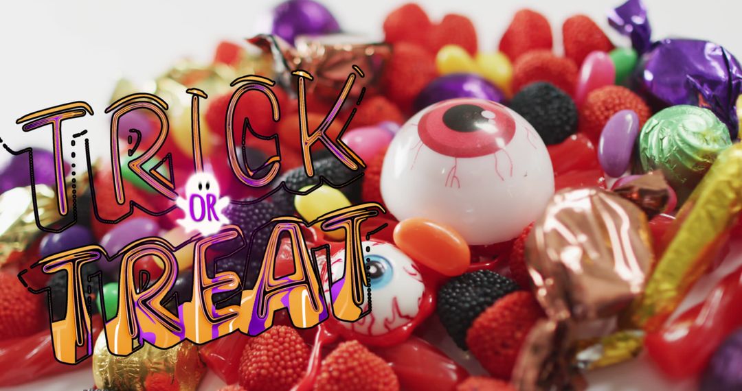 Halloween Sweets with 'Trick or Treat' Text Overlay