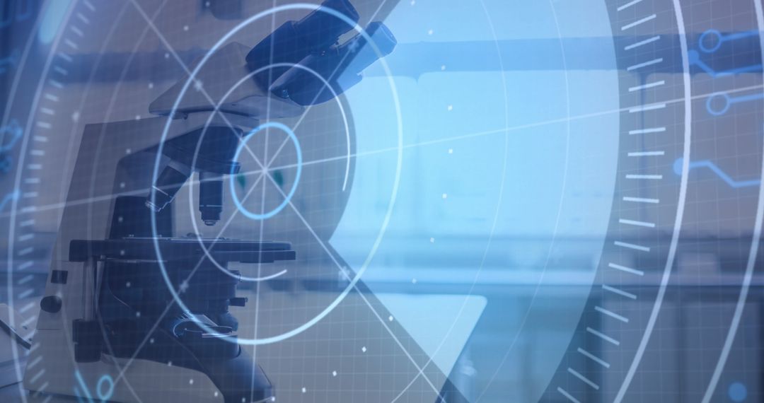 Futuristic Digital Interface Merging With Laboratory Microscope