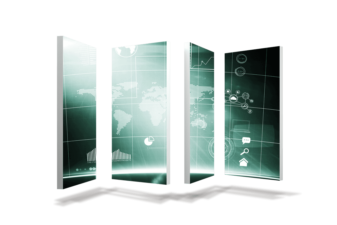 Futuristic Transparent Digital Interfaces with Global Icons