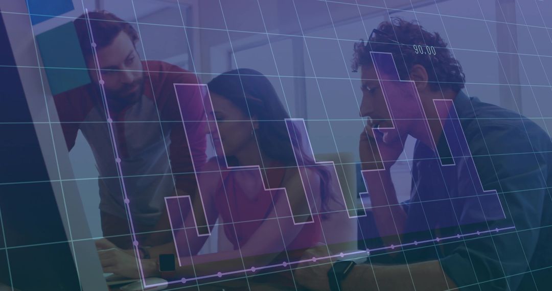 Team Collaborating on Data Analysis with Graph Overlay in Office
