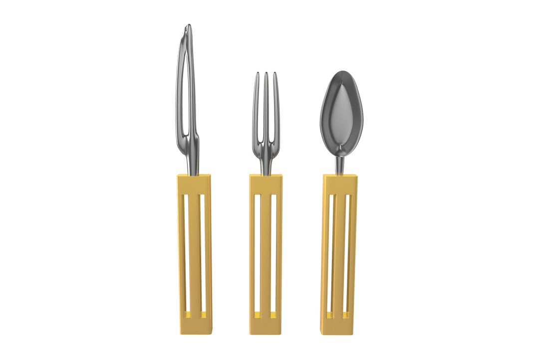 Transparent Utensils Set with Yellow Handles Isolated